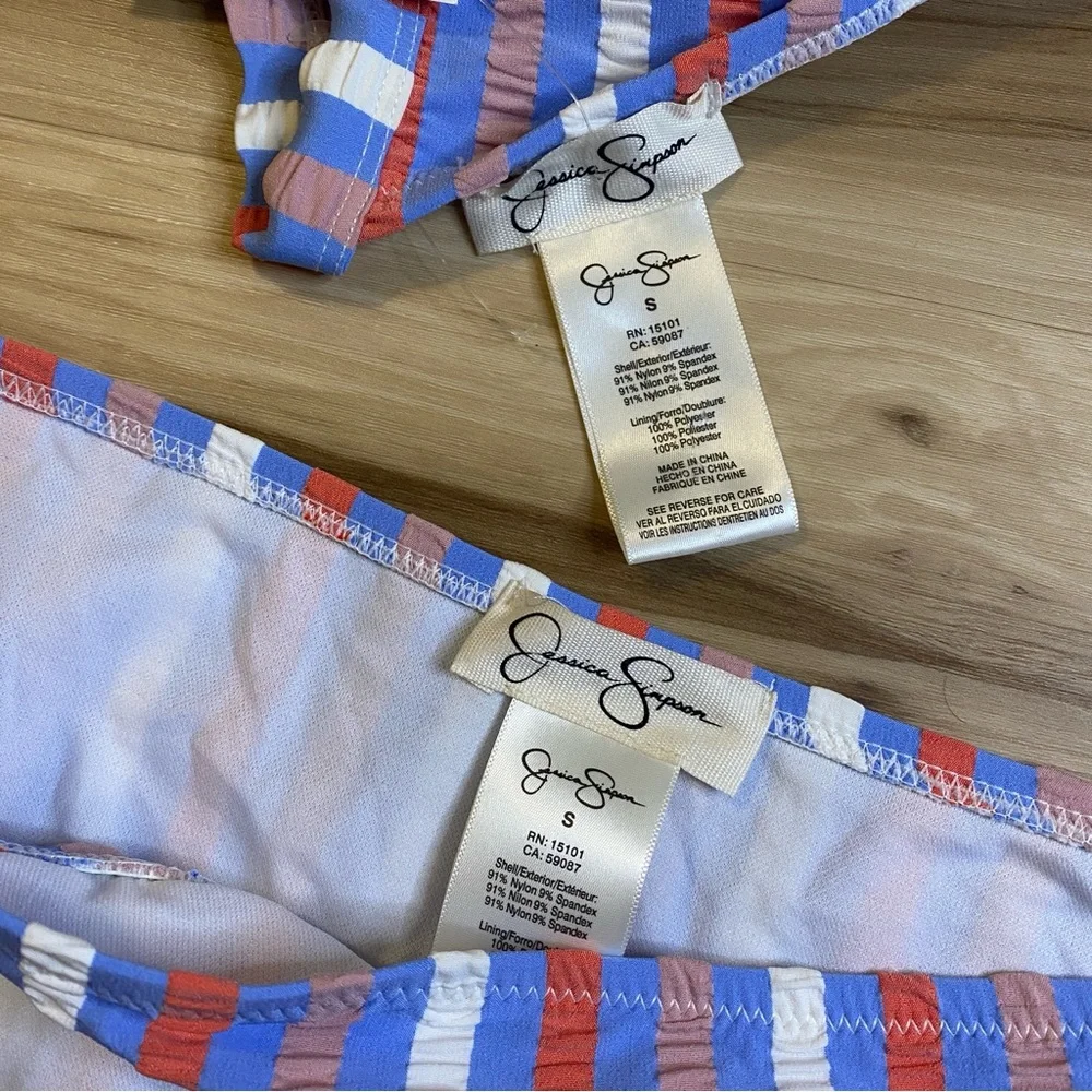 NWT‎ Jessica Simpson Womens Blue Striped Seersucker Bikini Set Two Piece Size S